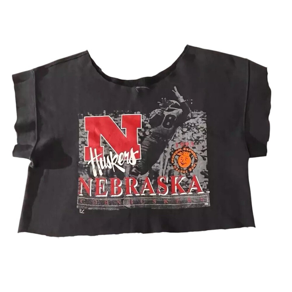 Nebraska Cornhuskers Womens Cut Off Cropped Top Short Sleeve NCAA Football L